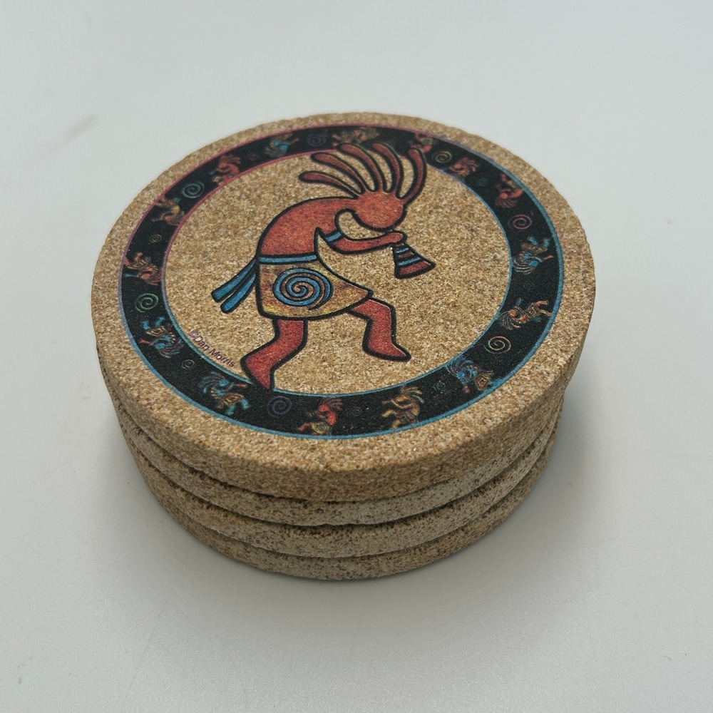 Thirstystone Sandstone KOKOPELLI Coasters Set 4" Cork Southwest Native Aztec - Picture 2 of 6
